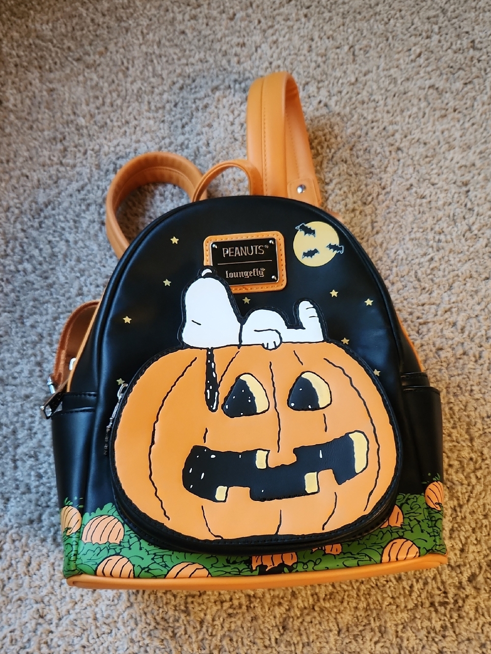 Loungefly Black & Orange Snoopy Pumpkin Mini Backpack